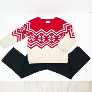Hanna Andersson Boys Size 2T Set Nordic Red and Cream Sweater Talia Black Pants